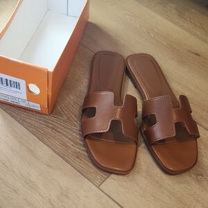 Brown Slide Sandals, Size 10